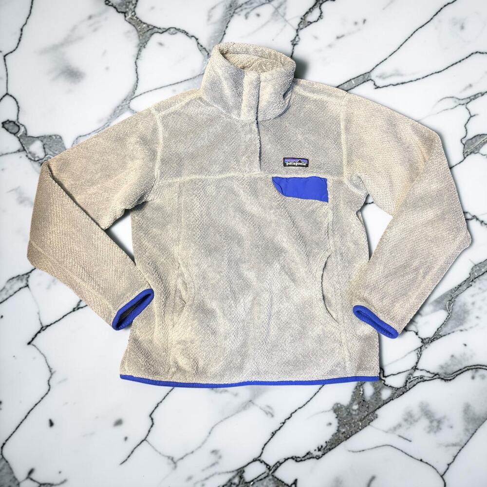 Patagonia Re-Tool Snap-T Fleece Pullover Feather Grey Royal Blue Women Small